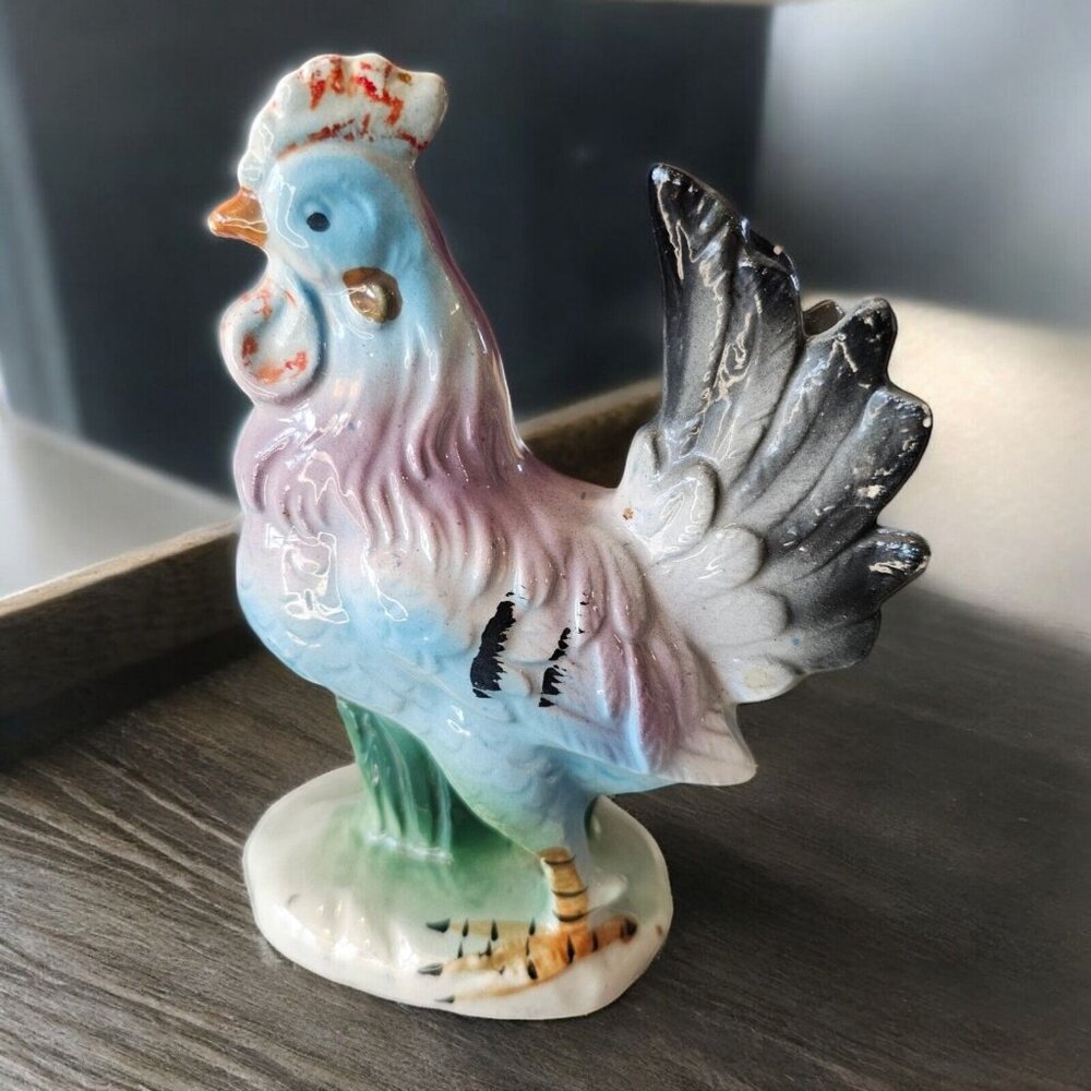 Porcelain Rooster Figurine‎ Made in Japan, Chicken Farmhouse Decor, Vintage 5"